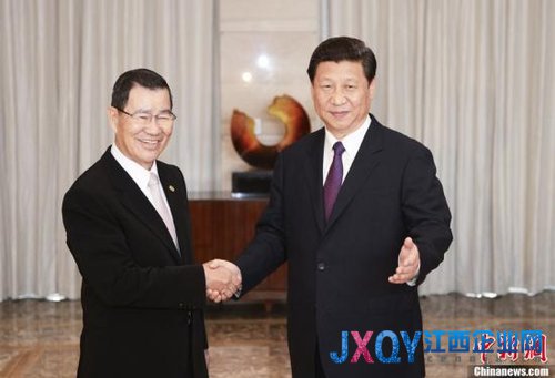 4月8日，中共中央總書記習(xí)近平在海南博鰲會見了臺灣兩岸共同市場基金會榮譽(yù)董事長蕭萬長率領(lǐng)的代表團(tuán)一行。中新社發(fā) 廖攀 攝